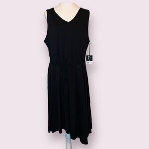 NWT Vera Wang Sleeveless Jersey Knit Tee Shirt Dress Midi Belted Black Size XL